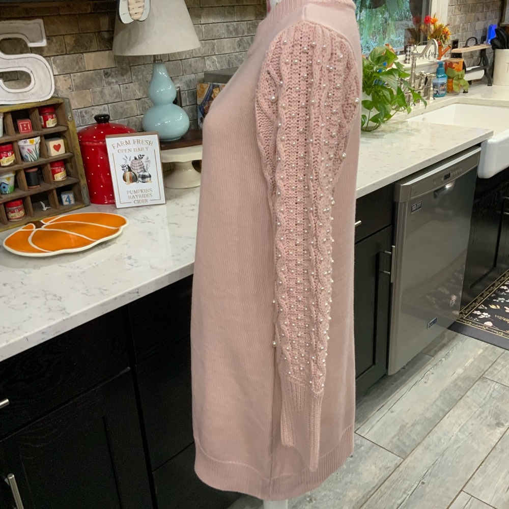 Eliza J Faux Pearl Knit Sweater Dress Size Large Blush Pink Classic Preppy New - Picture 4 of 11